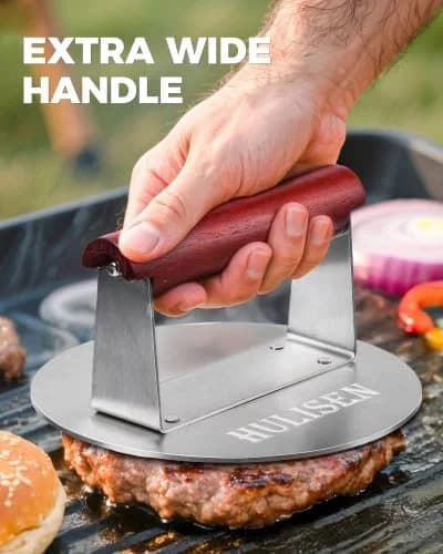 HULISEN Stainless Steel Burger Press 6.2-Inch Round | Effortless Crispy Patties with Wooden Handle thumbnail 2
