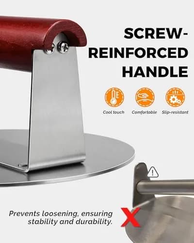 HULISEN Stainless Steel Burger Press 6.2-Inch Round | Effortless Crispy Patties with Wooden Handle thumbnail 3