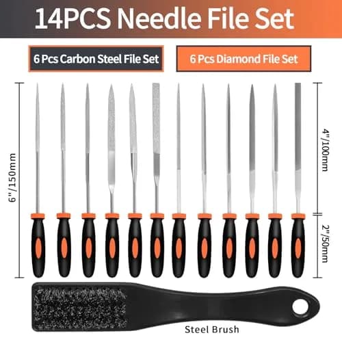 KUZURYU Needle File Set - 14PCS Small Diamond & Steel Files for Jewelry, Wood & Metal Crafting | Durable & Portable (150mm) thumbnail 3