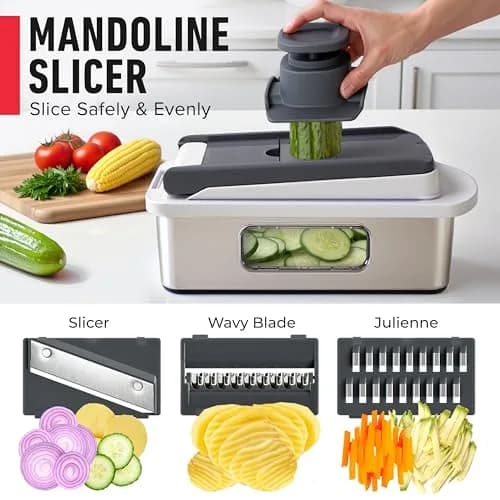JANSKA Pro-Series 10-in-1 Multi Vegetable Chopper & Mandoline Slicer, Stainless Steel Blades, 1.13 kg (2.5 lb) | 8 Blades for Chopping, Slicing, Julienne & More thumbnail 6
