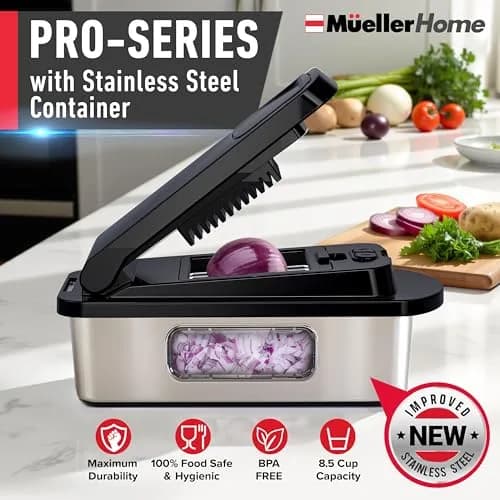 JANSKA Pro-Series 10-in-1 Stainless Steel Multi Vegetable Chopper & Mandoline Slicer | 1.13 kg (2.5 lb) Stainless Steel/Black thumbnail 2