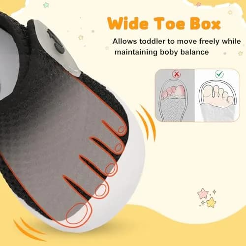 FEETCITY Baby Walking Shoes Wide Infant Sneakers Lightweight Black | Safe & Breathable for First Steps thumbnail 5