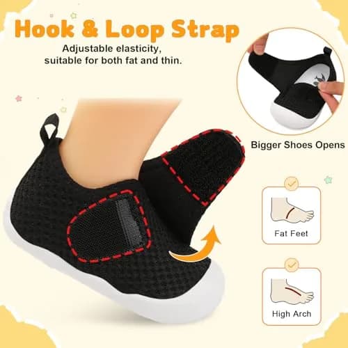 FEETCITY Baby Walking Shoes Wide Infant Sneakers Lightweight Black | Safe & Breathable for First Steps thumbnail 6