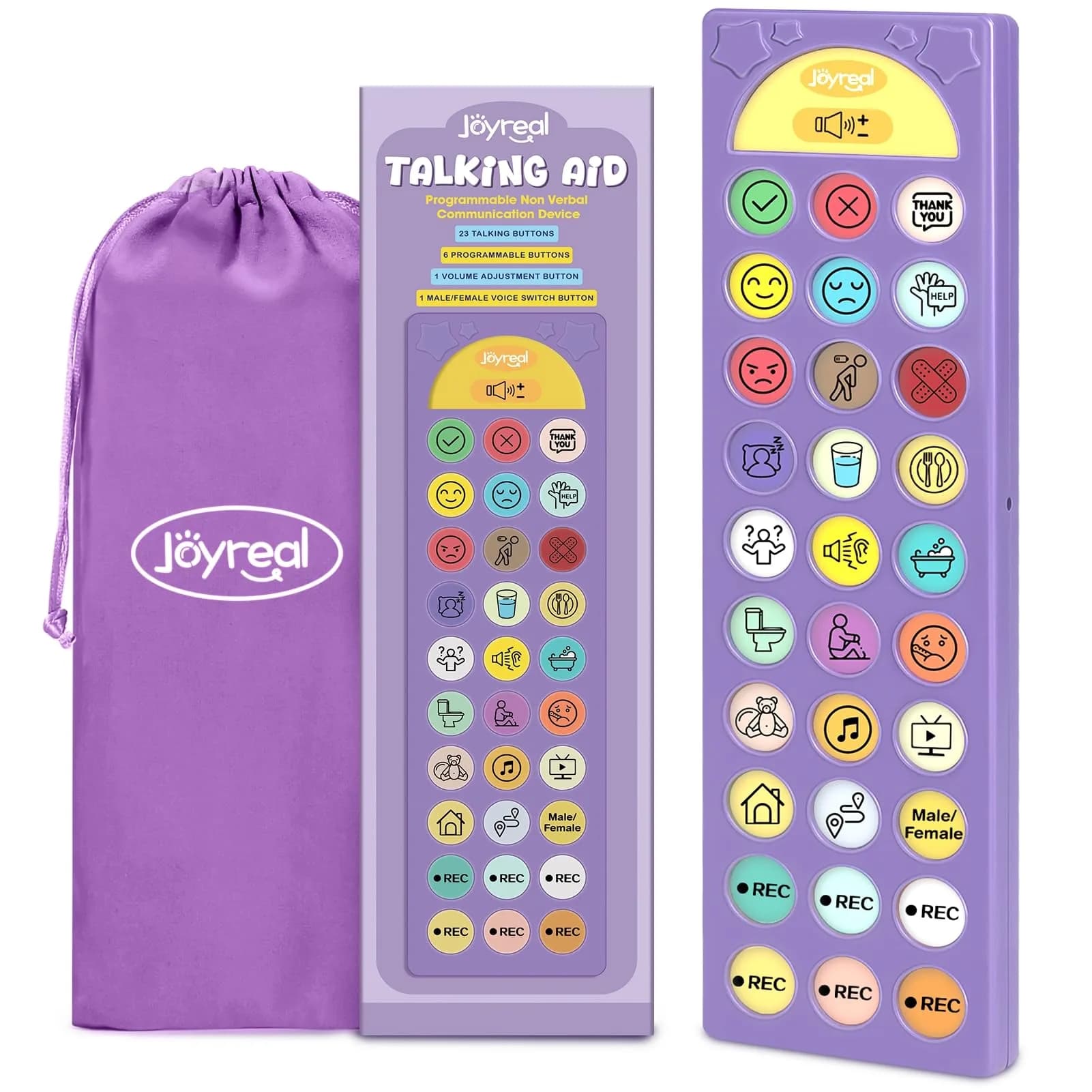 Joyreal AAC Device for Autism, Speech Therapy & Stroke Rehab Talking Aid with 23 Buttons & Adjustable Volume, Purple - main product image