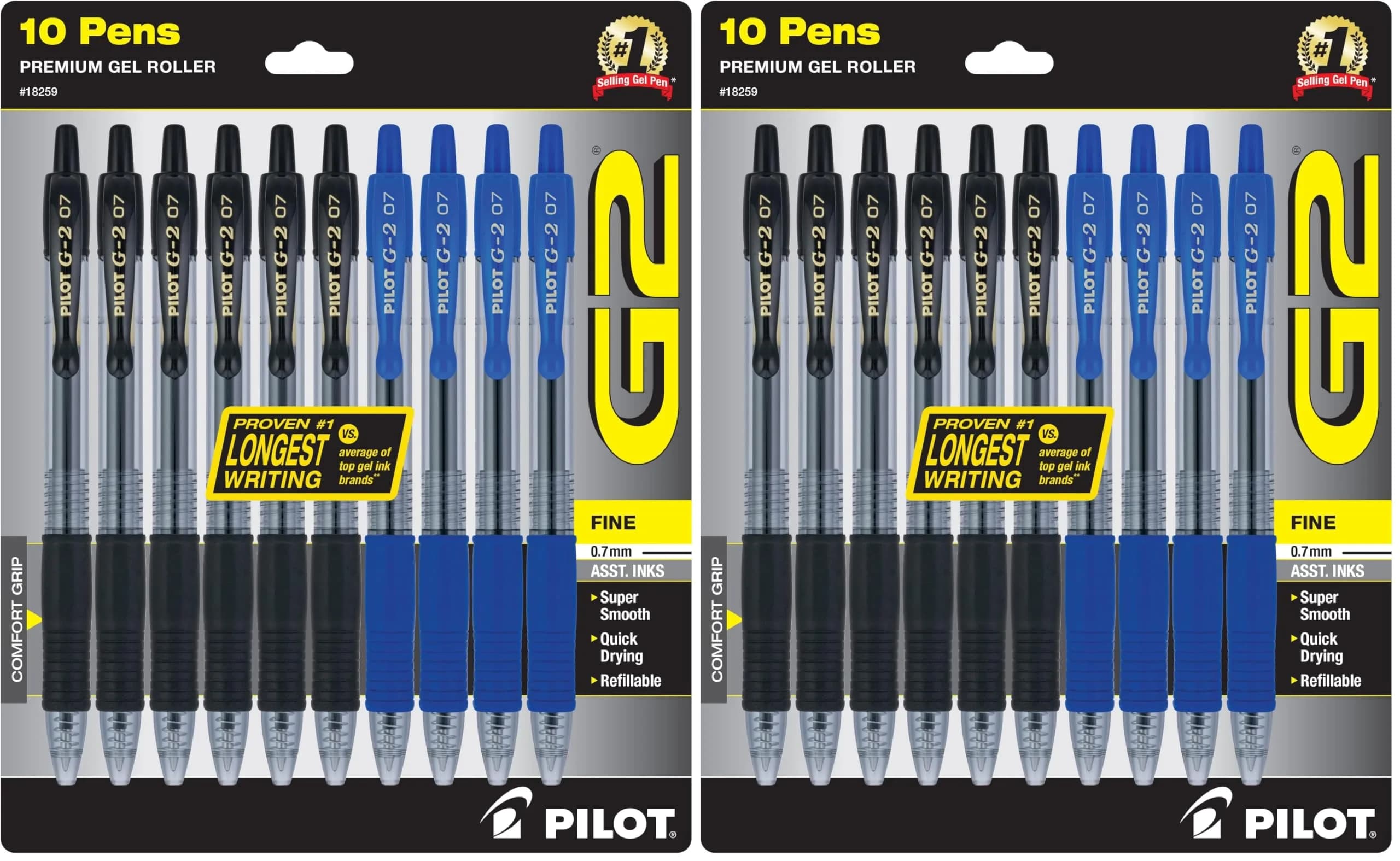 PILOT G2 Premium Gel Pens, 0.7mm Fine Point, 20 Pens (10 Black, 10 Blue) | Smooth Writing & Long-Lasting Ink