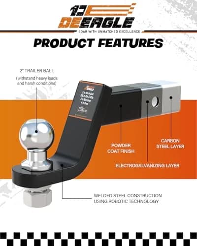 DEEAGLE 2-inch Ball Hitch with Pin, 4-inch Drop, 7500lbs GTW | Heavy Duty Steel Trailer Ball Mount thumbnail 3