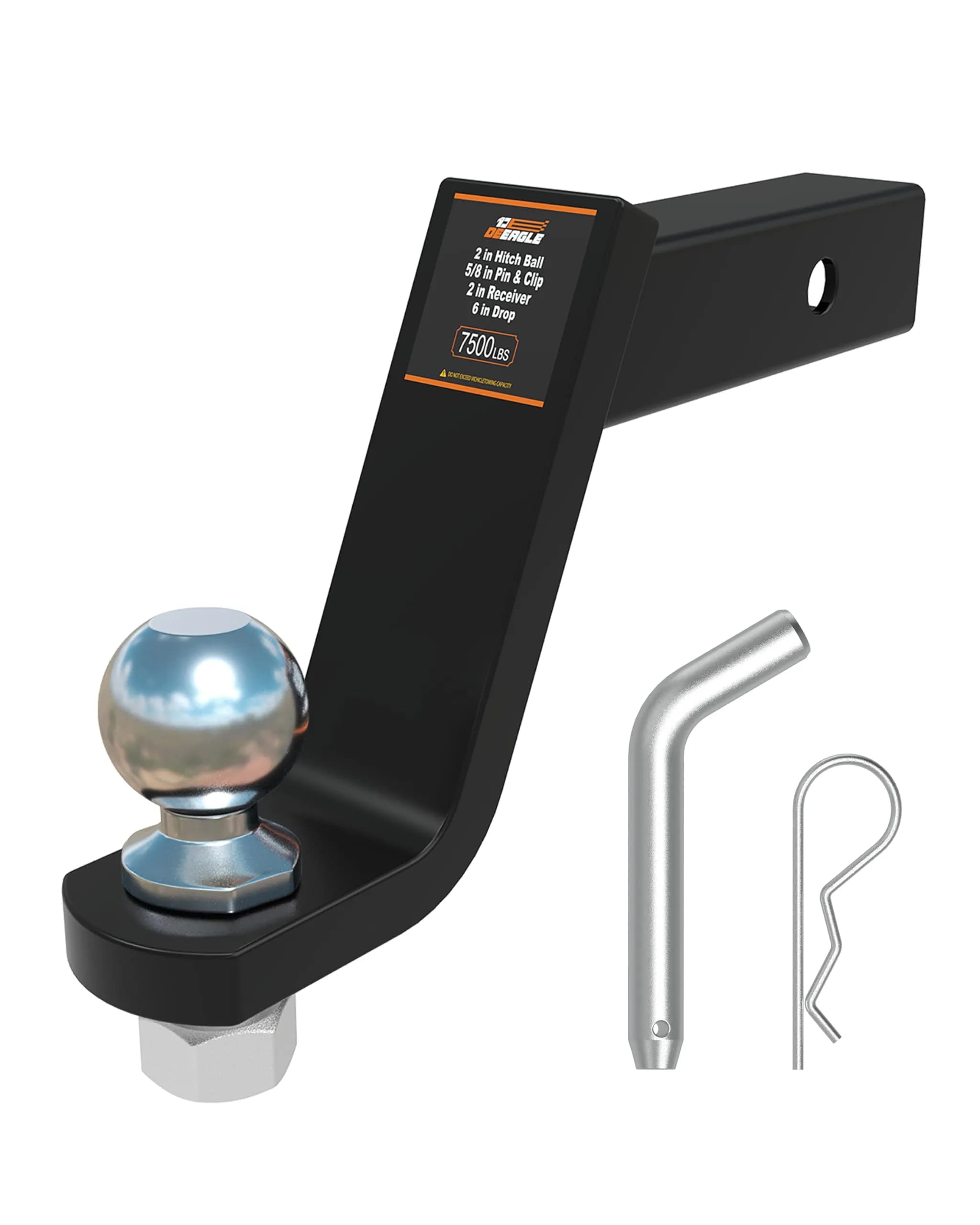 DEEAGLE 2 Inch Trailer Ball Hitch with Pin, 7500lbs GTW | Fits 2" Receivers — 2 in