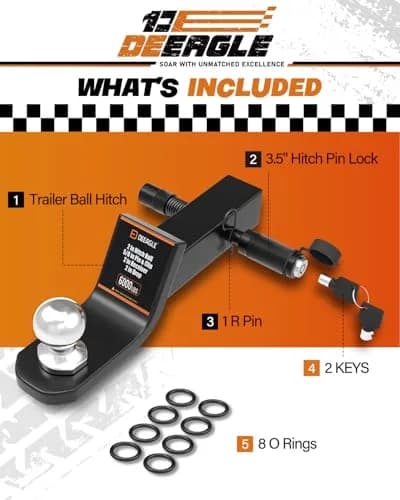 DEEAGLE 2 in Ball Hitch Heavy Duty Steel Receiver Hitch | 2" Drop & 6000 lbs Capacity thumbnail 5