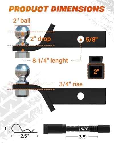 DEEAGLE 2 in Ball Hitch Heavy Duty Steel Receiver Hitch | 2" Drop & 6000 lbs Capacity thumbnail 4