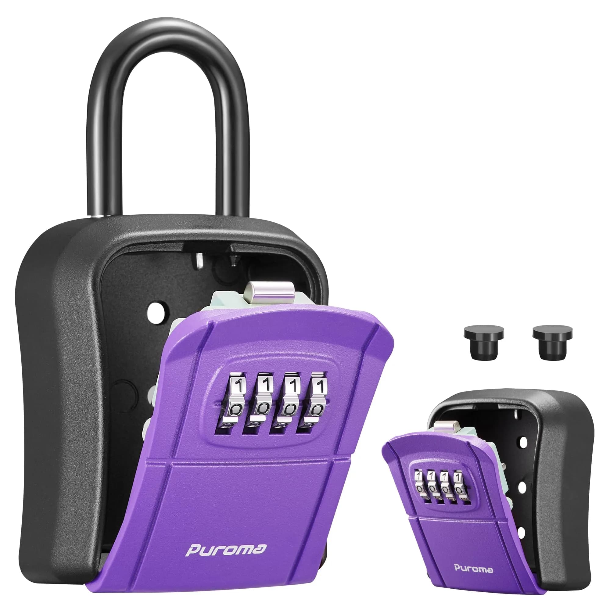 Puroma Outdoor Key Lock Box Purple 14.6cm (5.75 inch) | Resettable 4-Digit Combination Lockbox for Home Wall Mount
