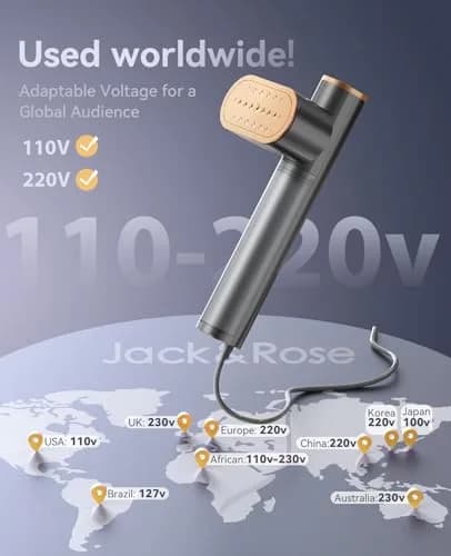 Jack & Rose Travel Steamer for Clothes 100-220V | Portable Iron & Steamer 2-in-1, Large Ceramic Panel, Global & Europe thumbnail 2