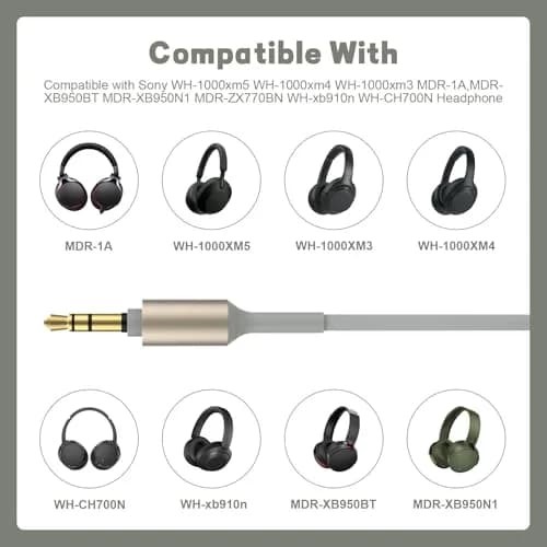 Toeasor Replacement Audio Cable 1.5m (4.9ft) for Sony WH-1000XM5/XM4 Headphones | Hi-Fi Sound Transmission thumbnail 2