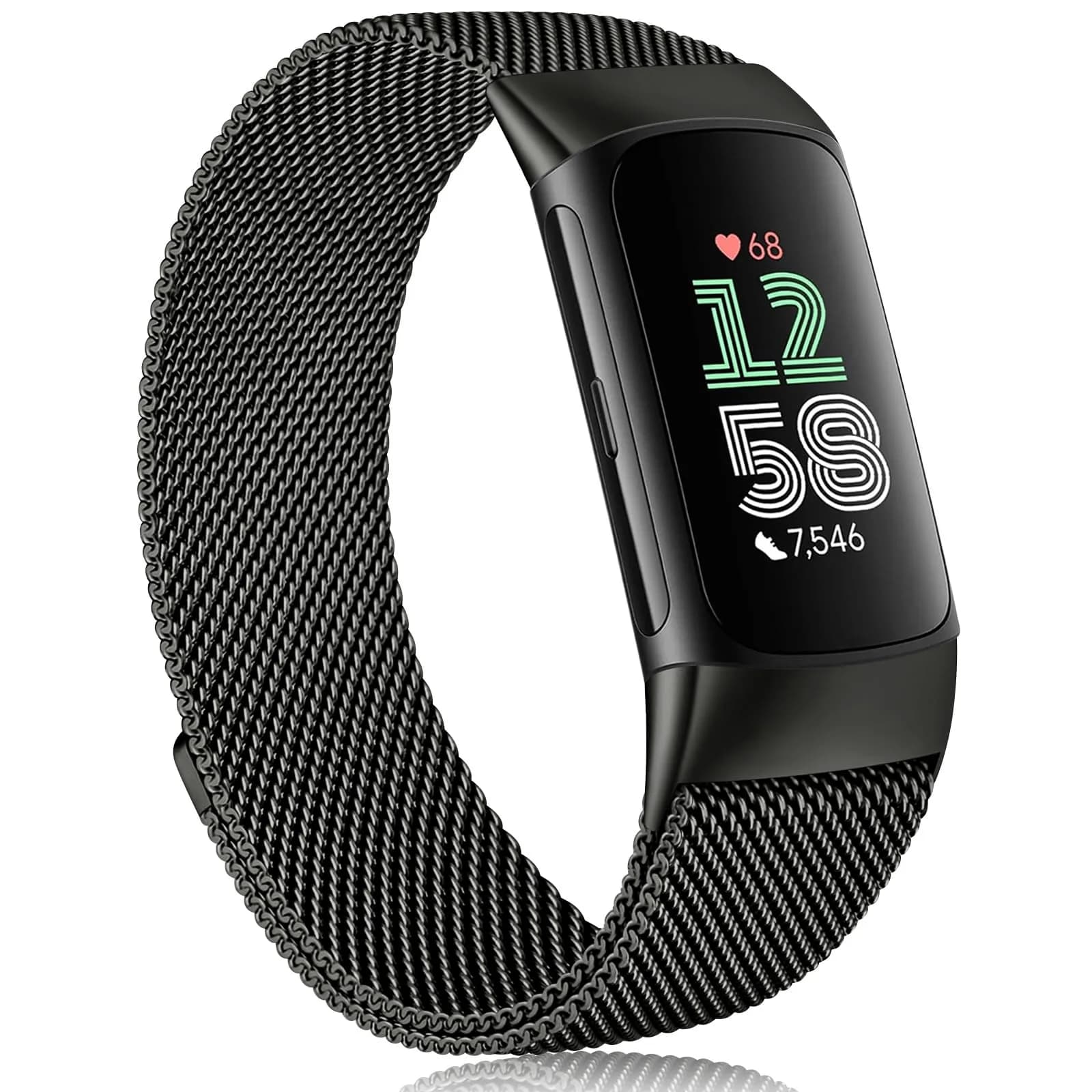 Meliya Fitbit Charge 6 Bands Stainless Steel Mesh Loop Rose Gold | Adjustable Magnetic Wristband — Black