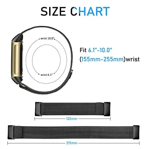 Meliya Stainless Steel Mesh Watch Band for Fitbit Charge 6 | Adjustable Magnetic Strap (Black) thumbnail 4