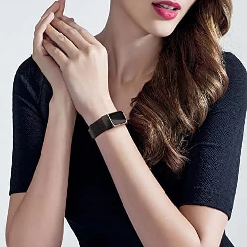Meliya Stainless Steel Mesh Watch Band for Fitbit Charge 6 | Adjustable Magnetic Strap (Black) thumbnail 6
