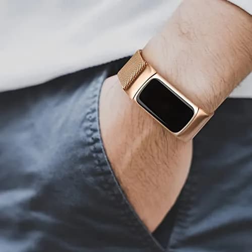 Meliya Fitbit Charge 6 Bands Stainless Steel Mesh Loop Rose Gold | Adjustable Magnetic Wristband thumbnail 6