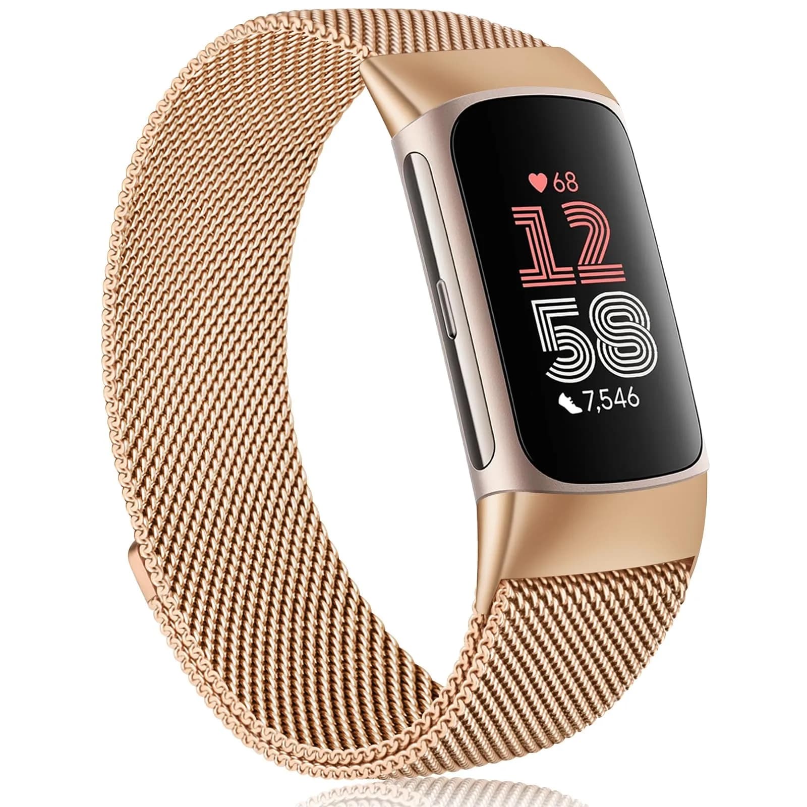 Meliya Fitbit Charge 6 Bands Stainless Steel Mesh Loop Rose Gold | Adjustable Magnetic Wristband - main product image