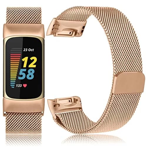 Meliya Fitbit Charge 6 Bands Stainless Steel Mesh Loop Rose Gold | Adjustable Magnetic Wristband thumbnail 2