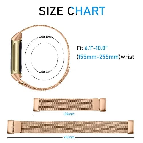 Meliya Fitbit Charge 6 Bands Stainless Steel Mesh Loop Rose Gold | Adjustable Magnetic Wristband thumbnail 4