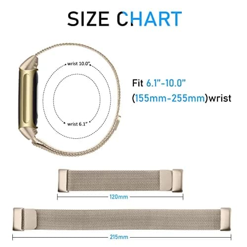 Meliya Fitbit Charge 6 Bands Stainless Steel Mesh Loop Adjustable Magnetic Wristband Champagne | Compatible & Durable thumbnail 4