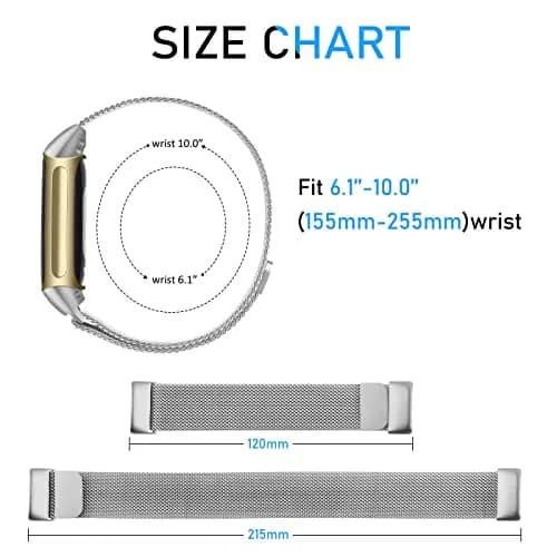Meliya Stainless Steel Watch Band for Fitbit Charge 6 | Adjustable Magnetic Mesh Strap (Silver) thumbnail 4