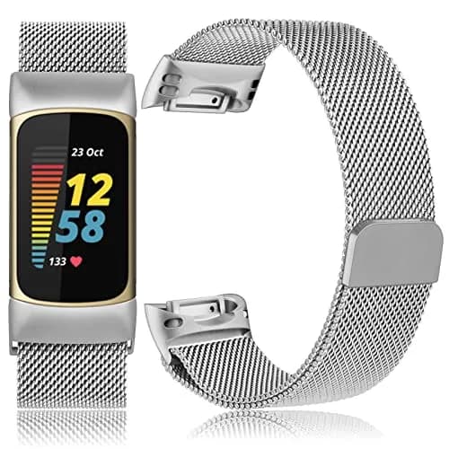 Meliya Stainless Steel Watch Band for Fitbit Charge 6 | Adjustable Magnetic Mesh Strap (Silver) thumbnail 2