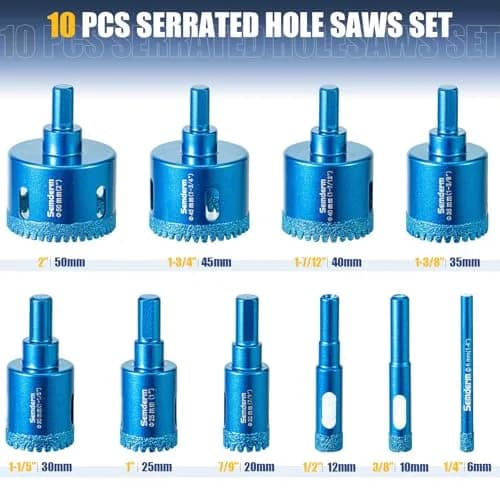 Semderm Diamond Hole Saw Kit 6mm-50mm (0.23in-1.97in) | Cuts Tile, Glass, Stone, Ceramic thumbnail 2