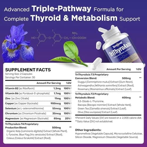 Talyvorlathor Thyroid Support Supplement for Women & Men – Triple-Pathway Metabolism & Energy | 60 Capsules thumbnail 2