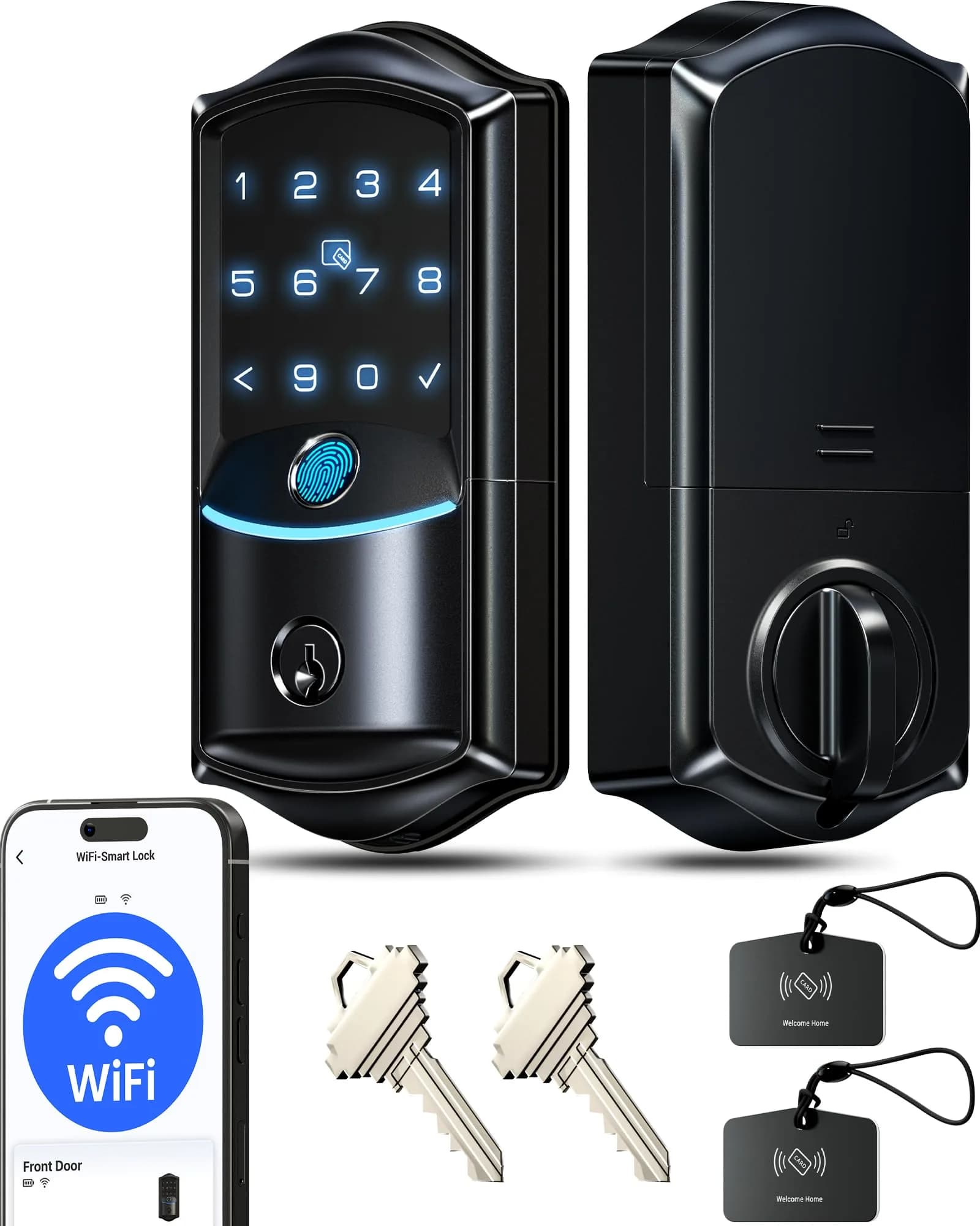 Veise VE027 WiFi Smart Lock Fingerprint Keyless Entry Deadbolt Matte Black | BHMA Grade 3 Certified, 40+ Year Durability - main product image