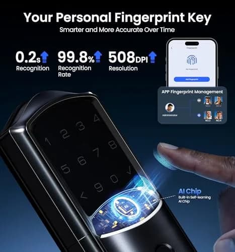 Veise VE027 WiFi Smart Lock Fingerprint Keyless Entry Deadbolt Matte Black | BHMA Grade 3 Certified, 40+ Year Durability thumbnail 5