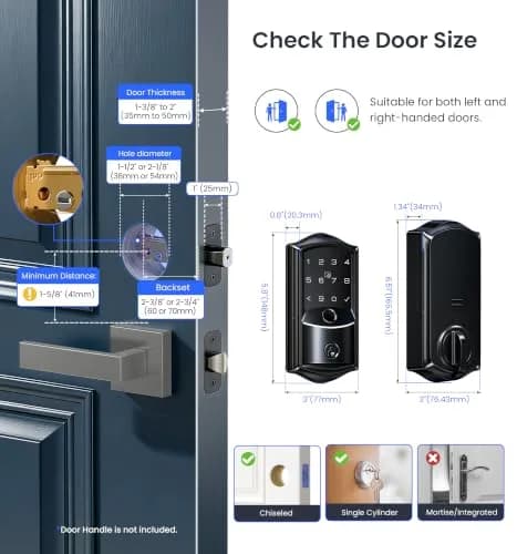 Veise VE027 WiFi Smart Lock Fingerprint Keyless Entry Deadbolt Matte Black | BHMA Grade 3 Certified, 40+ Year Durability thumbnail 6
