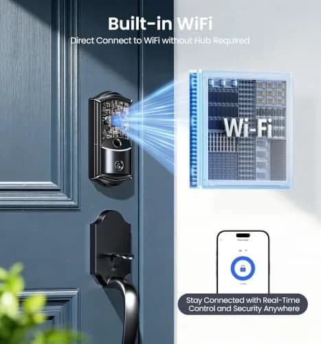 Veise VE027 WiFi Smart Lock Fingerprint Keyless Entry Deadbolt Matte Black | BHMA Grade 3 Certified, 40+ Year Durability thumbnail 2