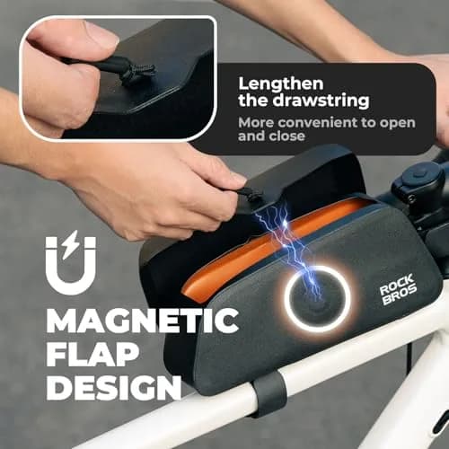 ROCKBROS Top Tube Bike Bag Waterproof Bike Frame Bag with Magnetic Flap L | Black-L, 0.24 kg (0.53 lb) thumbnail 2
