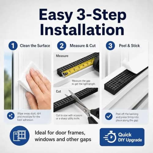 Bantie EVA Foam Weather Stripping Door Seal 10mm (1/2"×1/4") 10m (33ft) Black | Self-Adhesive for Doors & Windows thumbnail 6