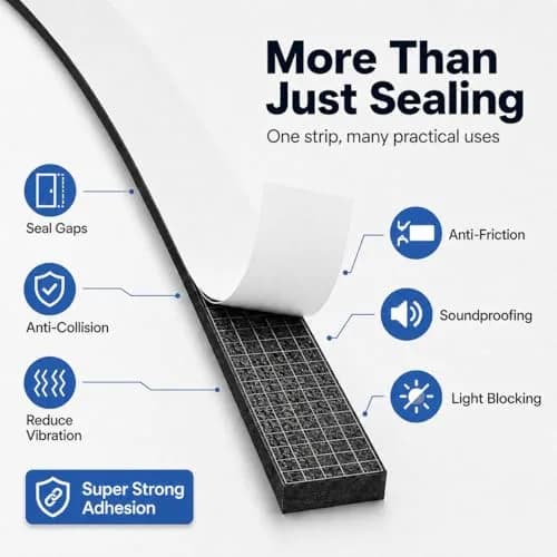 Bantie EVA Foam Weather Stripping Door Seal 10mm (1/2"×1/4") 10m (33ft) Black | Self-Adhesive for Doors & Windows thumbnail 4