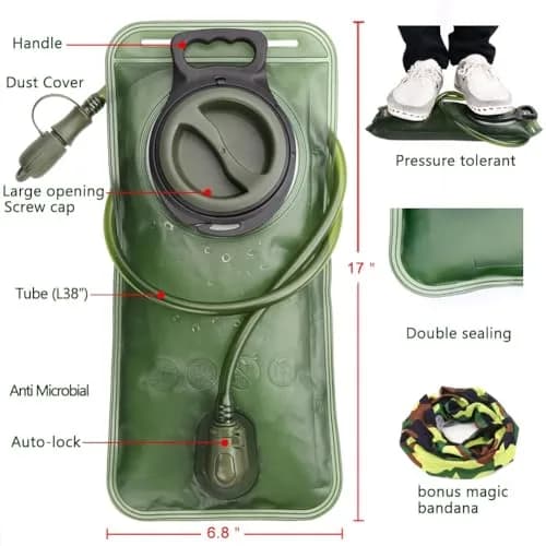 CHERAINTI 2.5L Hydration Bladder | Leak-Proof Water Reservoir for Backpacks, Green thumbnail 2