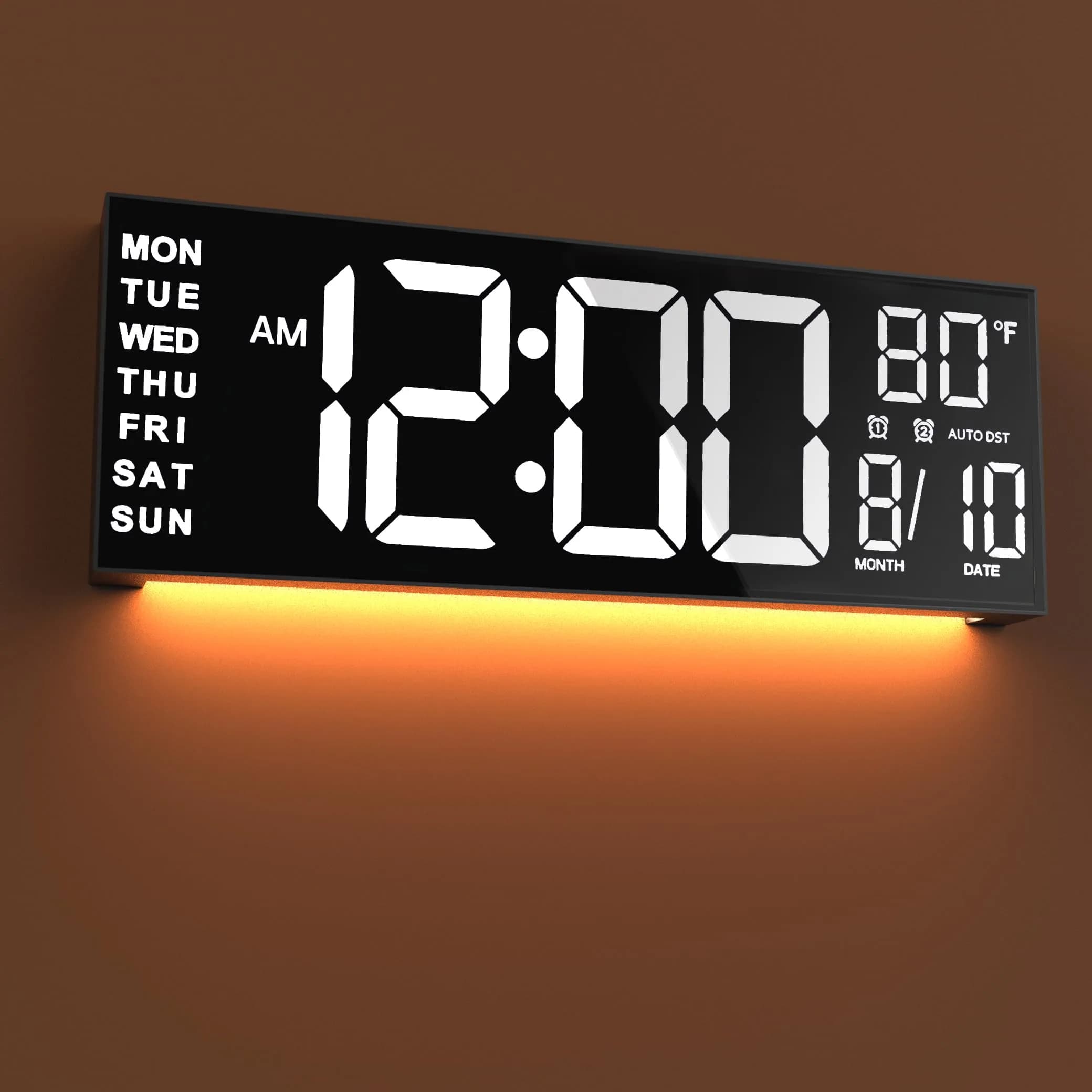 JALL 16" Digital Wall Clock with Alarm & Temperature | Large LED Display, Auto DST, Night Light, Plug-in (70-120c) - main product image