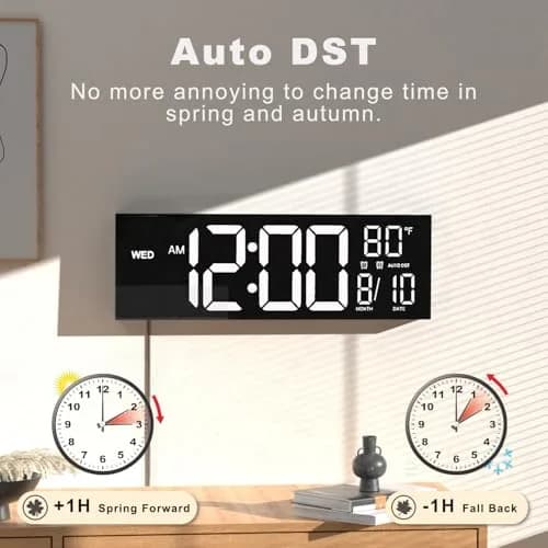 JALL 16" Digital Wall Clock with Alarm & Temperature | Large LED Display, Auto DST, Night Light, Plug-in (70-120c) thumbnail 4
