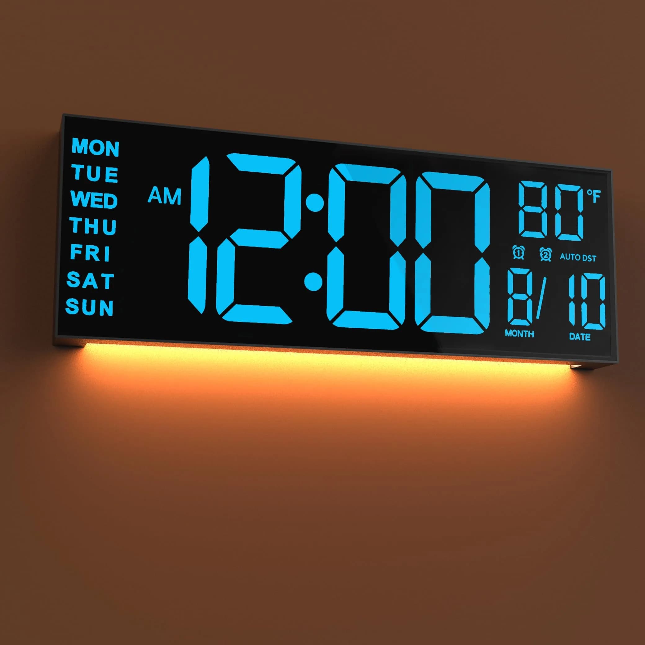 JALL 16" Digital Wall Clock with Timer & Alarm | Large LED Display, DST, Temperature, Blue