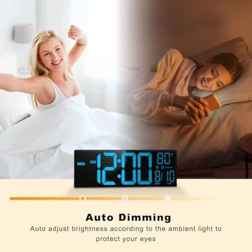 JALL 16" Digital Wall Clock with Timer & Alarm | Large LED Display, DST, Temperature, Blue thumbnail 5