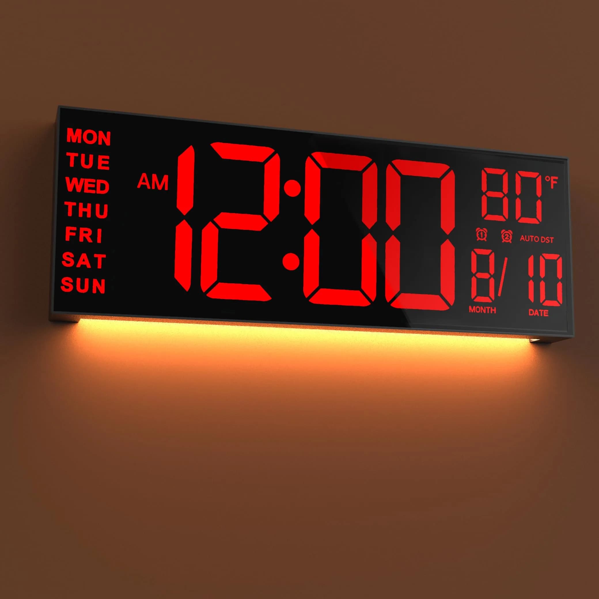 JALL 16" Large Digital Wall Clock with Alarm & Timer | Big LED Display, DST, Temperature, Night Light, Plug-in for Living Room & Classroom