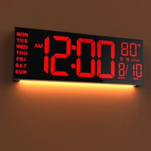 JALL 16" Large Digital Wall Clock with Alarm & Timer | Big LED Display, DST, Temperature, Night Light, Plug-in for Living Room & Classroom thumbnail 1