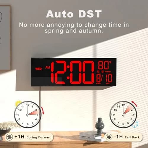 JALL 16" Large Digital Wall Clock with Alarm & Timer | Big LED Display, DST, Temperature, Night Light, Plug-in for Living Room & Classroom thumbnail 4