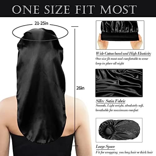 Oumrote Long Satin Bonnet for Women, Sleeping Cap for Long Hair & Braids | 78 cm (30.7 in) Length thumbnail 2