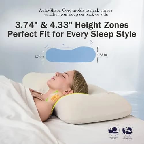 HighBeds Cervical Neck Pillow - Side Sleeper Pillow for Neck Pain Relief, Soft Ergonomic Memory Foam Pillow, Ice Silk Zipperless Cover, White thumbnail 6