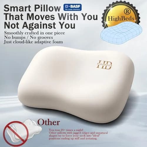 HighBeds Cervical Neck Pillow - Side Sleeper Pillow for Neck Pain Relief, Soft Ergonomic Memory Foam Pillow, Ice Silk Zipperless Cover, White thumbnail 2
