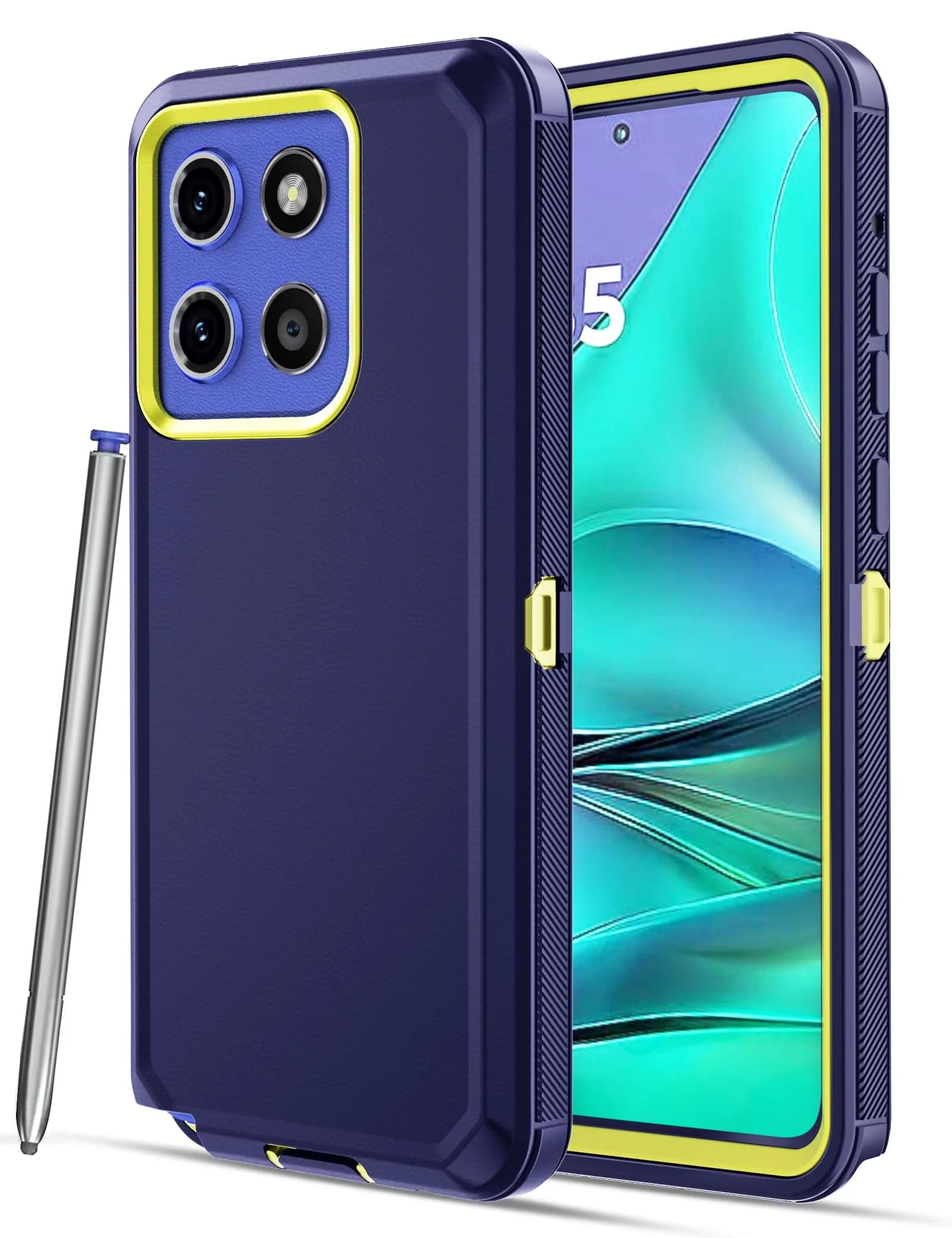 Jiunai Moto G Stylus 2021 Case 3-Piece Set | Heavy Duty Shockproof Blue — Blue Yellow / for G Stylus 2025/2026