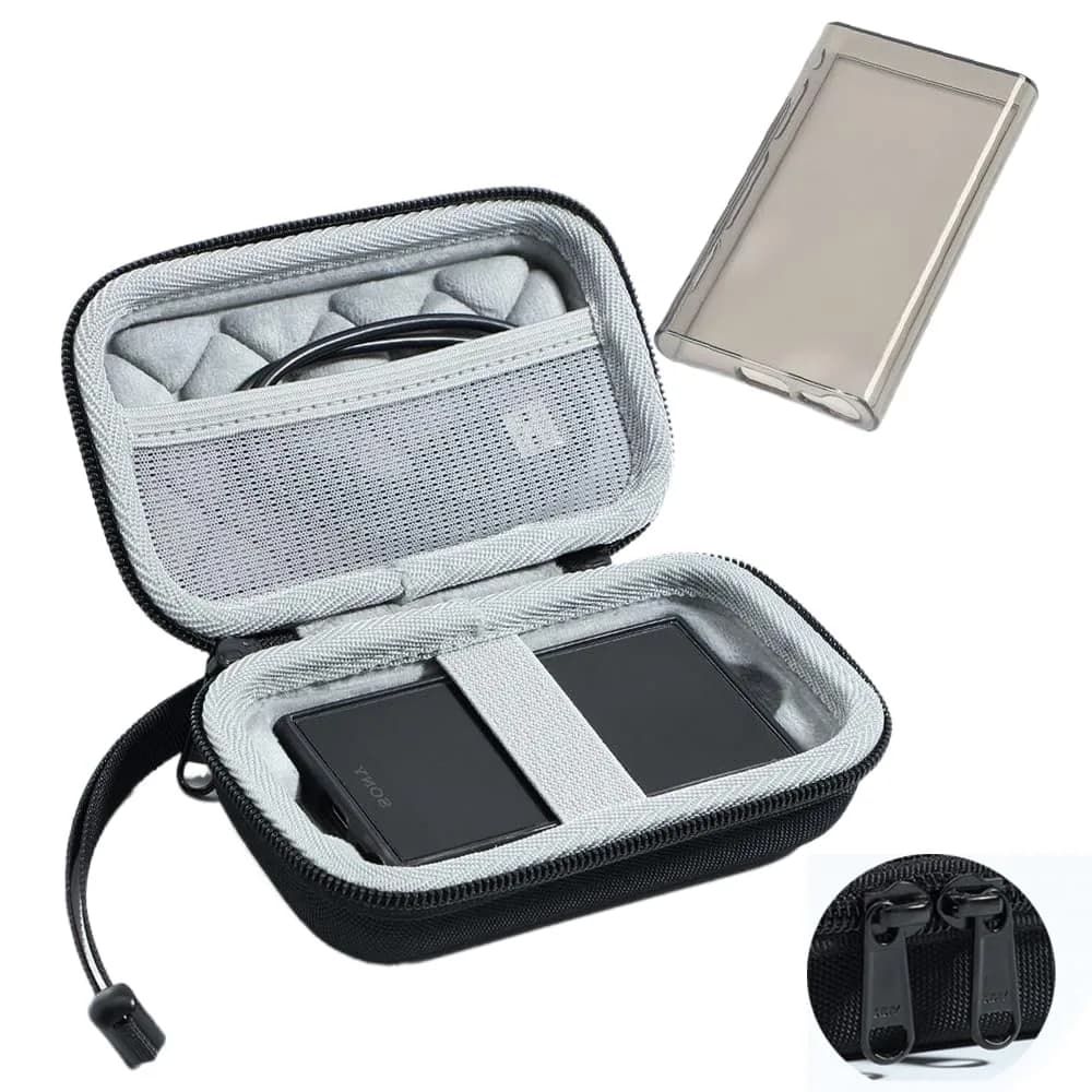 AudioPartner Hard Carrying Case & Clear Black TPU Case for Sony Walkman NW-A306 NW-A307 NW-A300 Series | 14.0 cm (5.51 in) x 8.0 cm (3.15 in) x 5.0 cm (1.97 in)