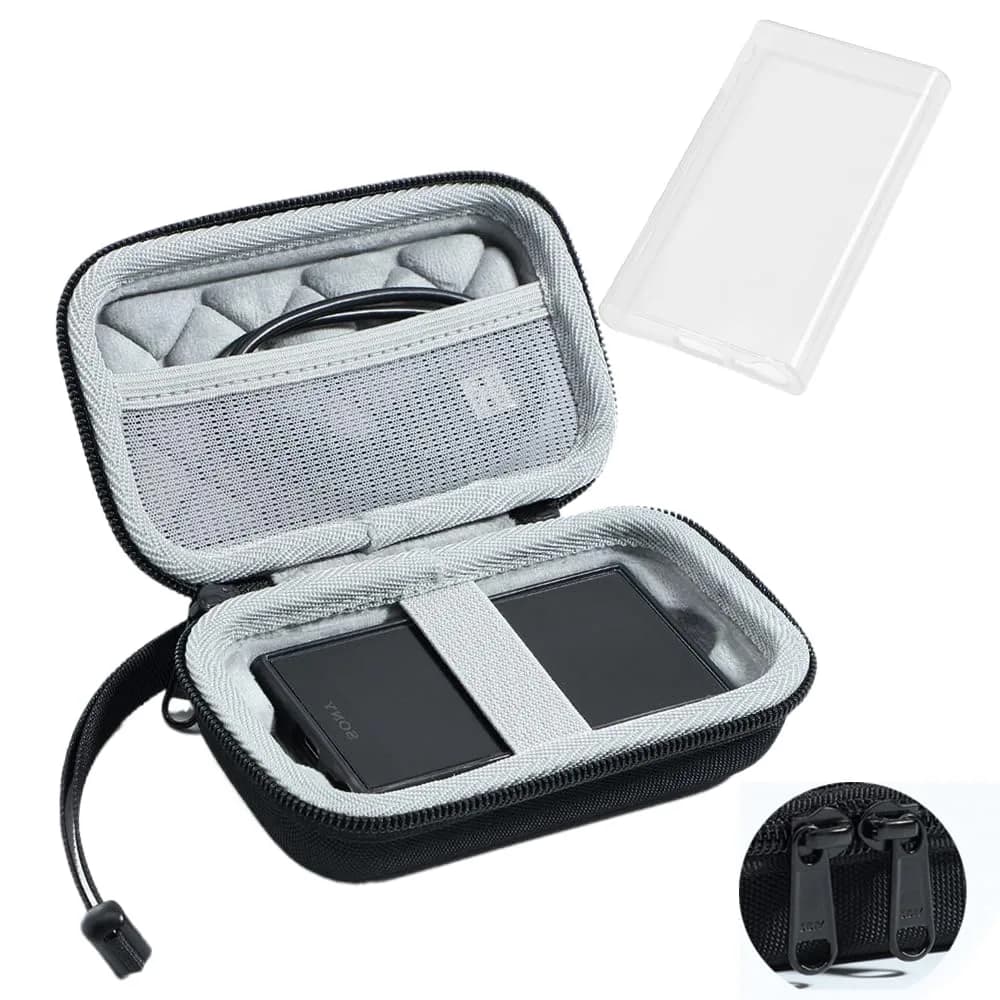 AudioPartner Hard Carrying Case & Clear TPU Cover for Sony Walkman NW-A306 NW-A307 | Protects Player & Accessories