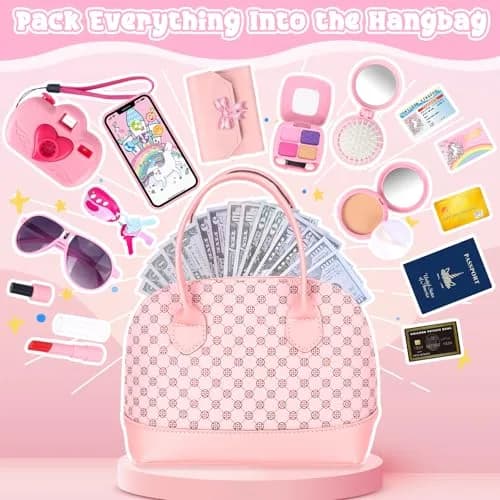 KUBUSFLY Play Purse 35PCS with Camera Makeup for Girls 3-12 | Princess Pretend Play Set thumbnail 6